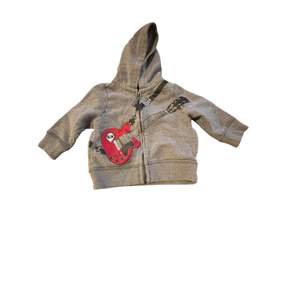 Awesome Kids Rock N Roll Heather Gray Zip-Up Hoodie 12 Months